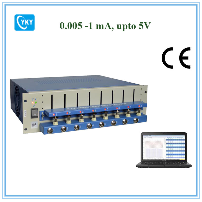 8 Channel Battery Analyzer (0.005 -1 mA, upto 5V) W/ Adjustable Cell Holders Laptop & Software